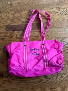 Organize In Style Hot Pink Canvas Tote with Striped Shoulder Straps